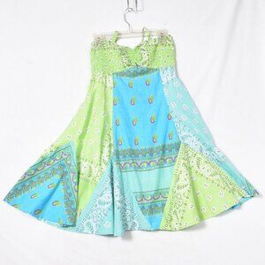 Women's Bandana Mini Dress Green Blue No Size Tag S/M See Photos